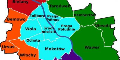 Kaart Varssavi linnaosades 