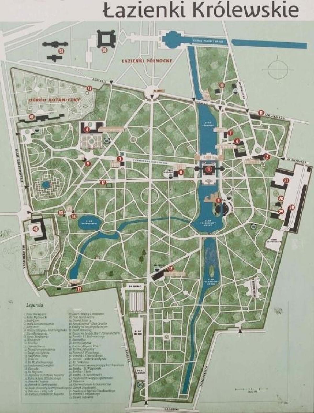 lazienki park ja Varssavi kaart