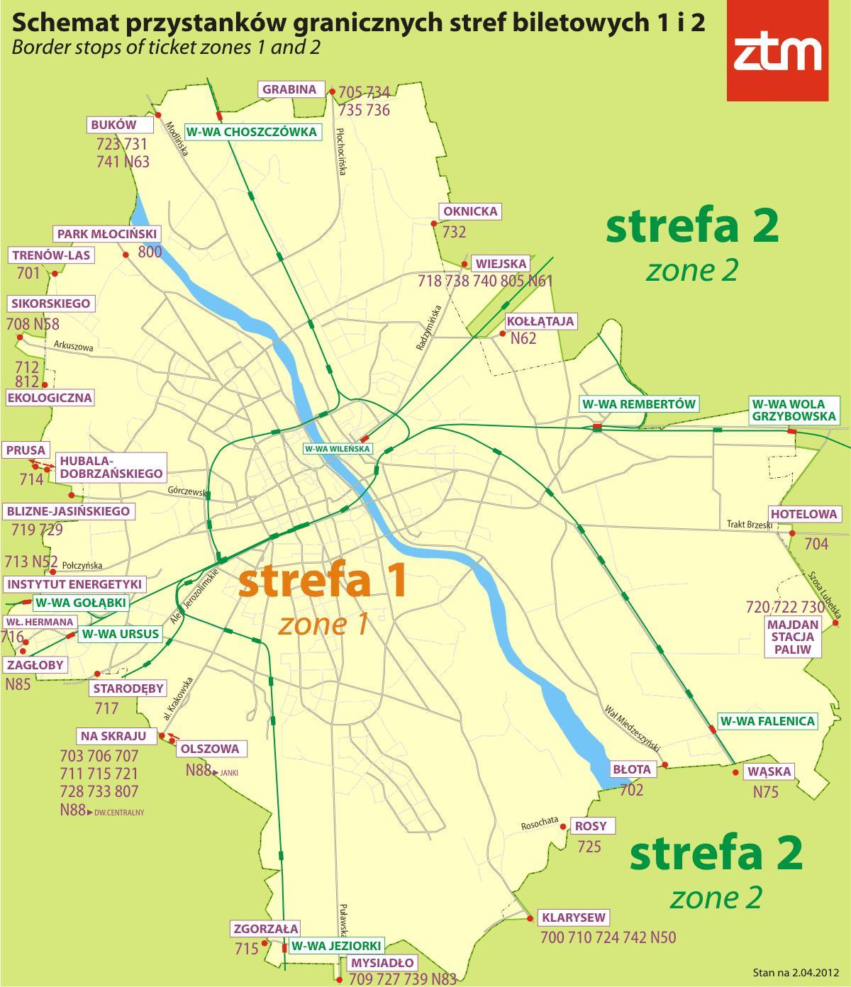 Kaart Varssavi tsoon 1 2 